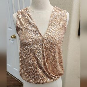 Daytrip Sequin Short Sleeve‎ Blouse Rose Gold Color Size Small